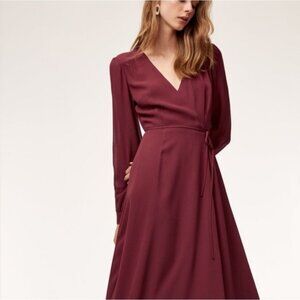Aritzia Wilfred Lina Wrap Midi Dress Sz S Rust Red Crepe Flowy Feminine Timeless